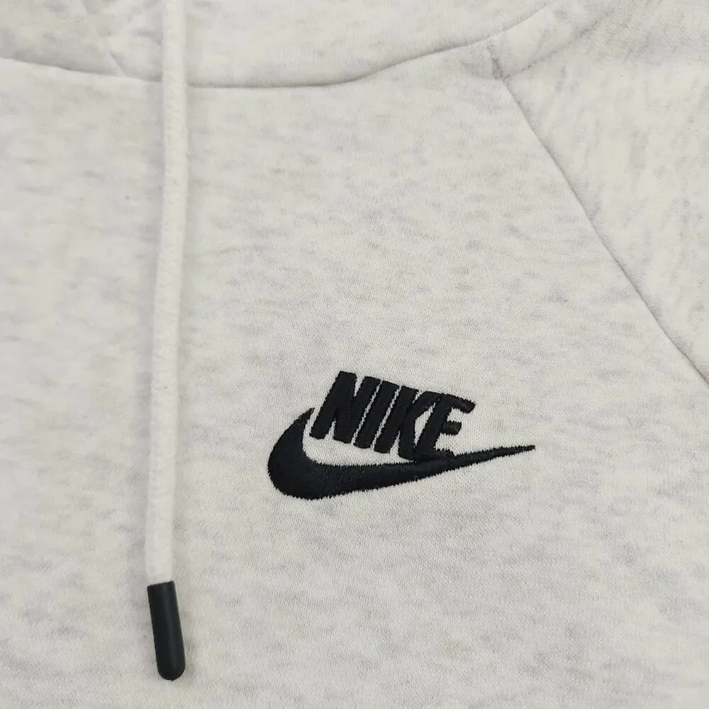 Nike Sportswear Club Fleece Pullover Hoodie Womens Small Gray White Workout Top